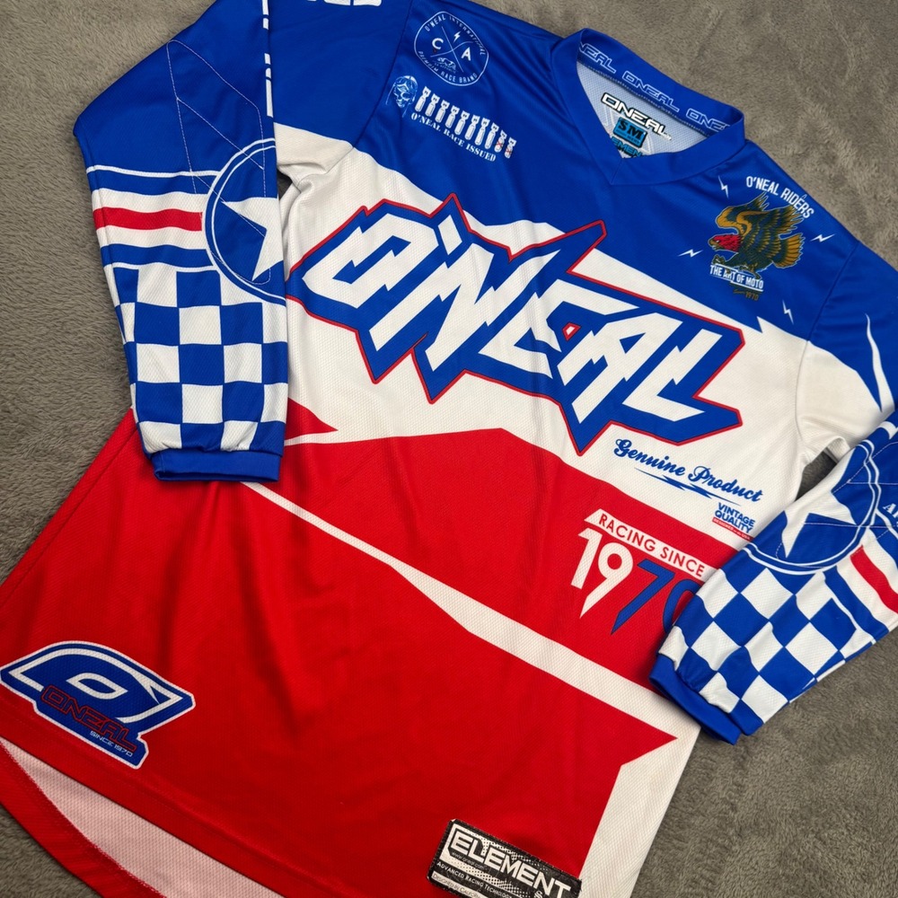 O'Neal Element Motocross Jersey Mens Small Blue Red White Excellent Racing Top